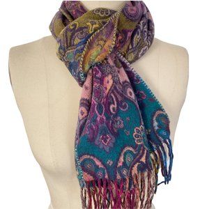 Colorful Boho Ethnic Woven Tapestry Scarf with Fringe